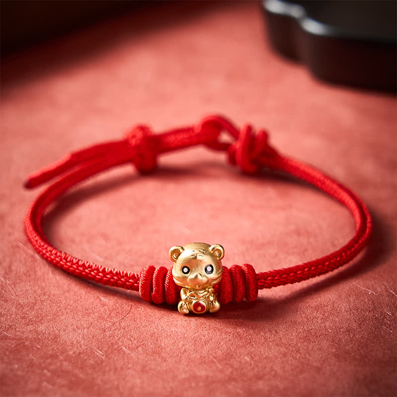 Buddha Stones Tiger Money Bag Red String Luck Braided Rope Bracelet