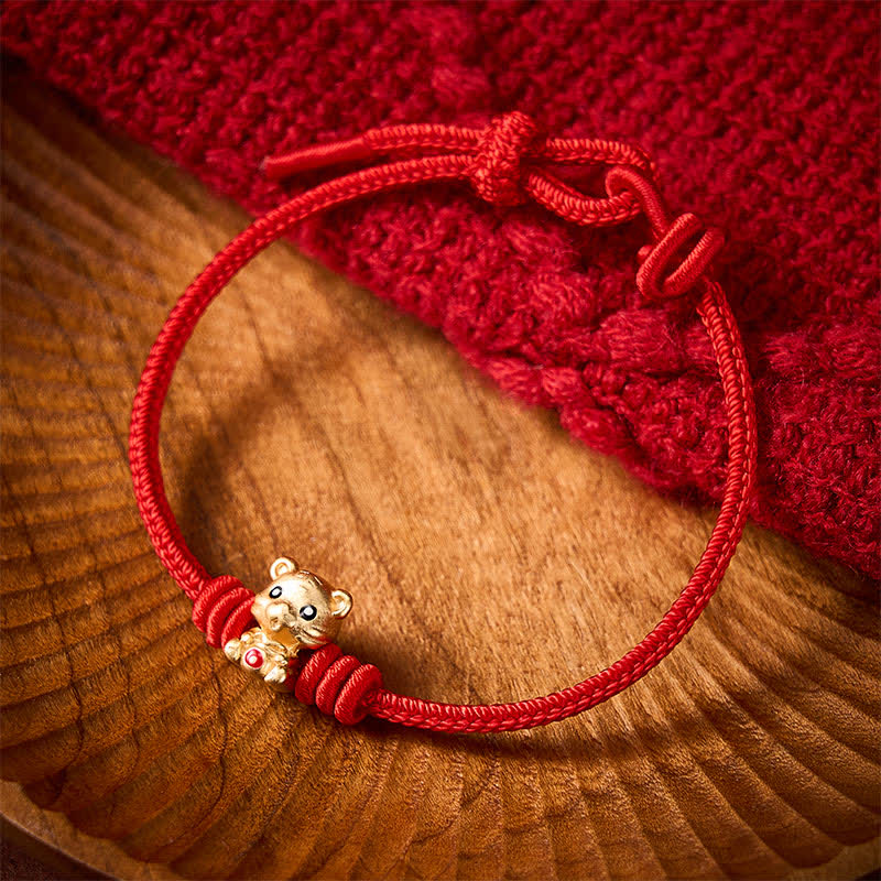 Buddha Stones Tiger Money Bag Red String Luck Braided Rope Bracelet