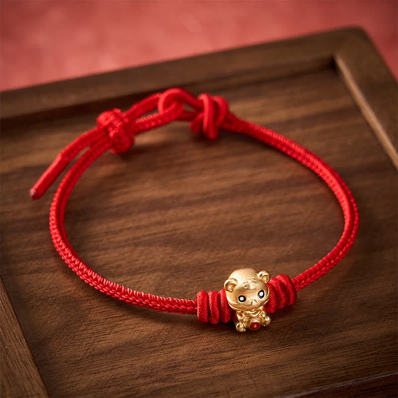 Buddha Stones Tiger Money Bag Red String Luck Braided Rope Bracelet