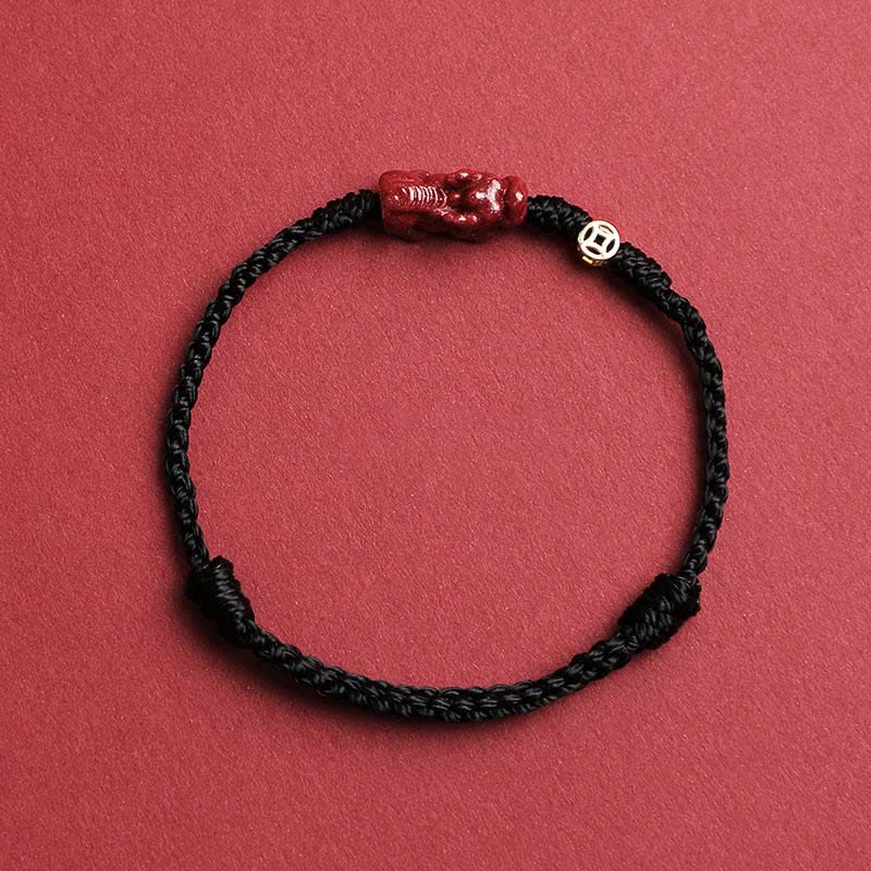 Buddha Stones Cinnabar Pi Xiu 925 Sterling Silver Chinese Coin Wealth Red String Adjustable Bracelet