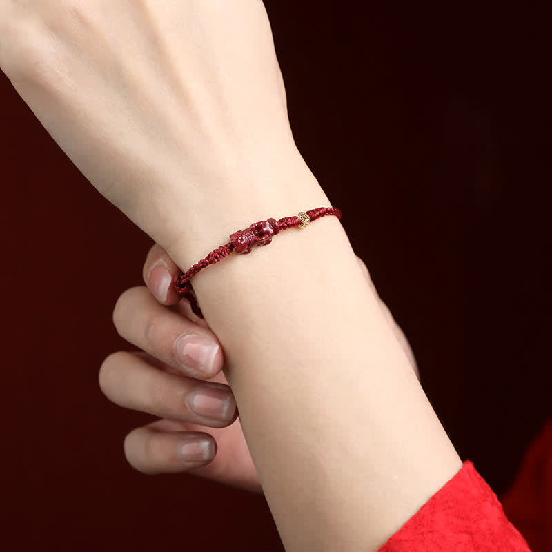 Buddha Stones Cinnabar Pi Xiu 925 Sterling Silver Chinese Coin Wealth Red String Adjustable Bracelet