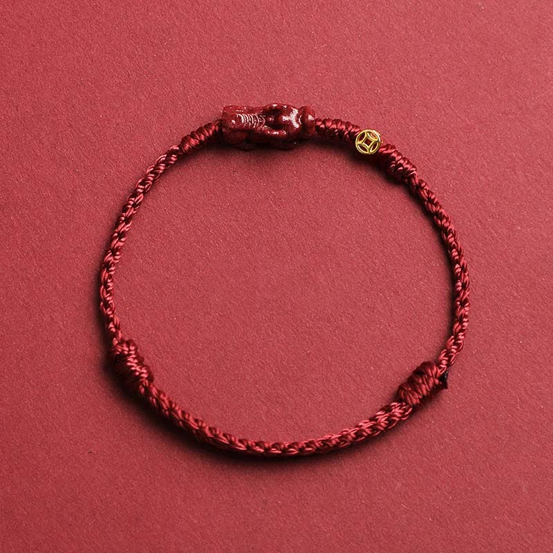 Buddha Stones Cinnabar Pi Xiu 925 Sterling Silver Chinese Coin Wealth Red String Adjustable Bracelet