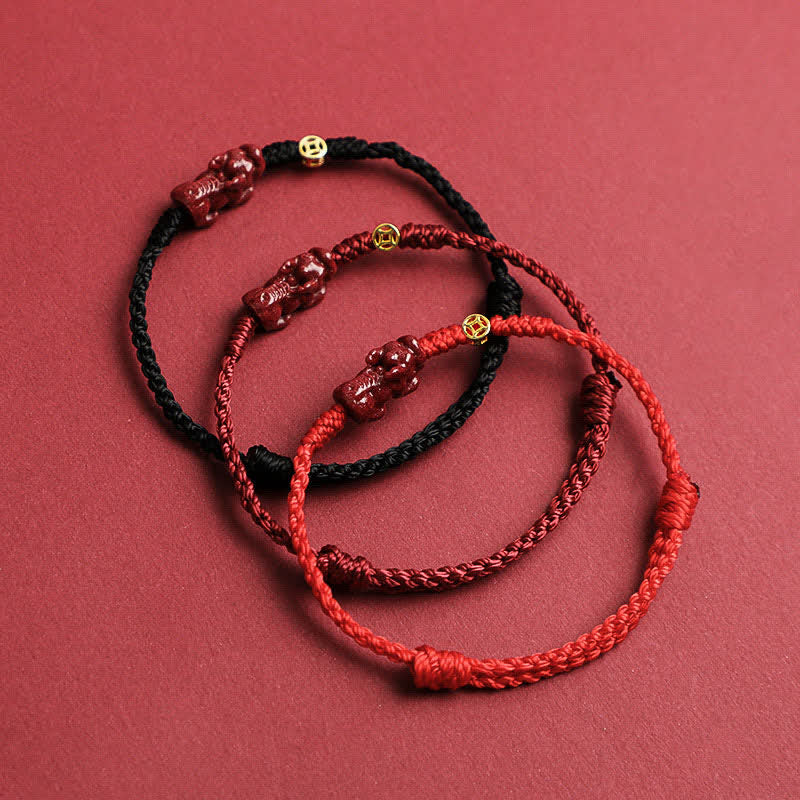 Buddha Stones Cinnabar Pi Xiu 925 Sterling Silver Chinese Coin Wealth Red String Adjustable Bracelet