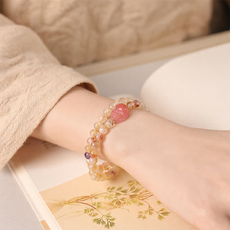 Buddha Stones Citrine Pi Xiu Abundance and Wealth Double Wrap Bracelet