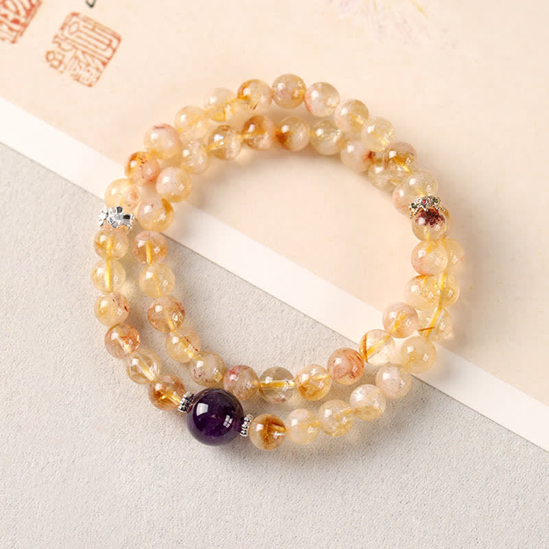 Buddha Stones Citrine Pi Xiu Abundance and Wealth Double Wrap Bracelet