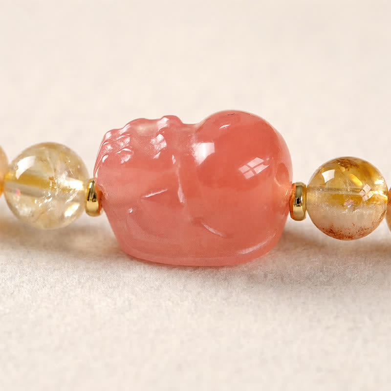 Buddha Stones Citrine Pi Xiu Abundance and Wealth Double Wrap Bracelet