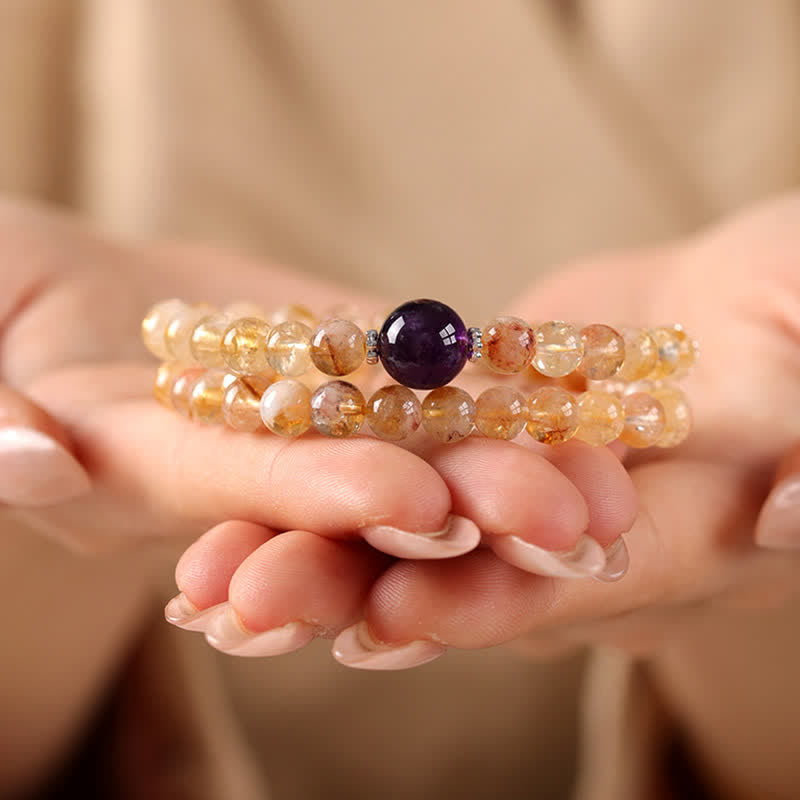 Buddha Stones Citrine Pi Xiu Abundance and Wealth Double Wrap Bracelet