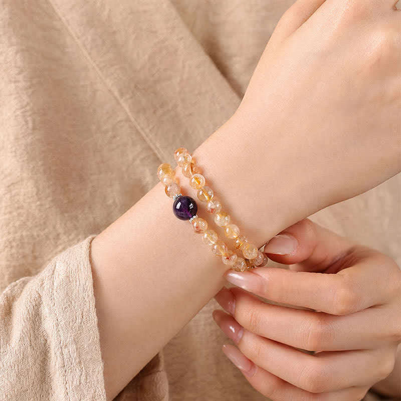 Buddha Stones Citrine Pi Xiu Abundance and Wealth Double Wrap Bracelet