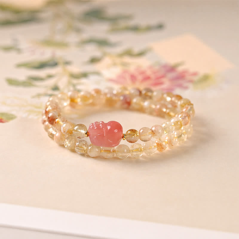 Buddha Stones Citrine Pi Xiu Abundance and Wealth Double Wrap Bracelet