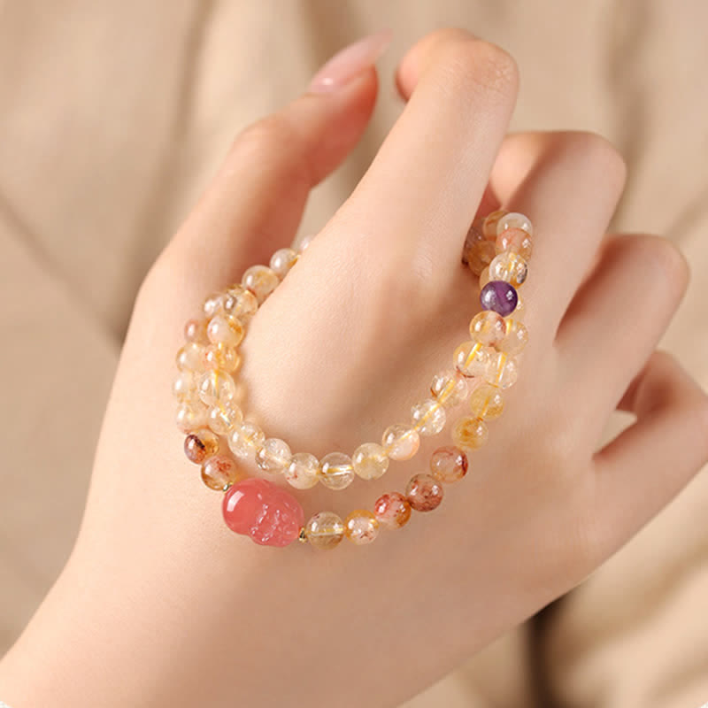 Buddha Stones Citrine Pi Xiu Abundance and Wealth Double Wrap Bracelet