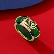 EverestArtstudios Vintage Green Jade Fu Character Pattern Ring