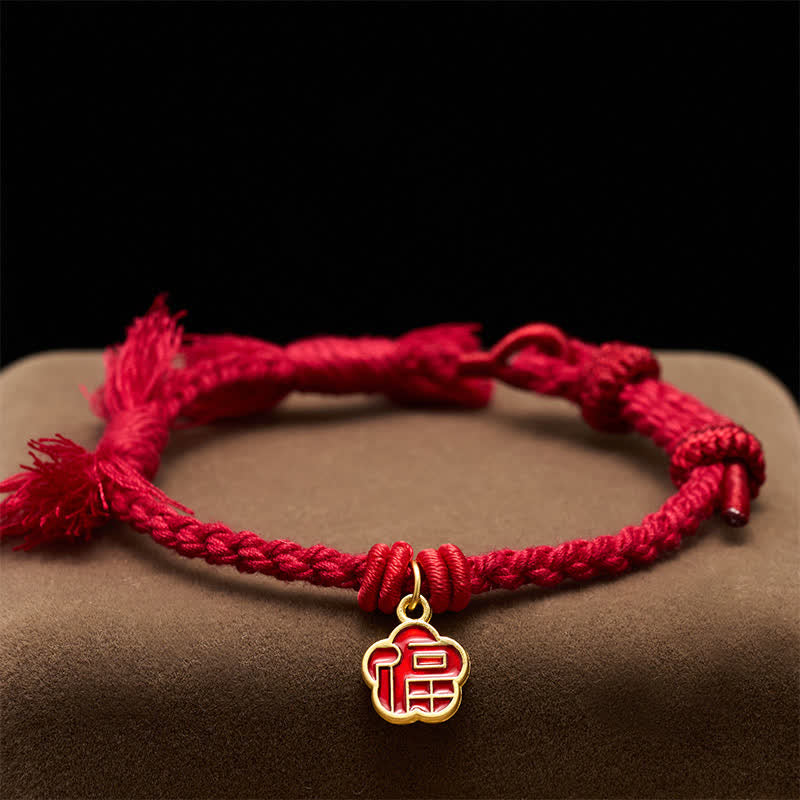 Buddha Stones Red String Fu Character Flower Blessing Bracelet