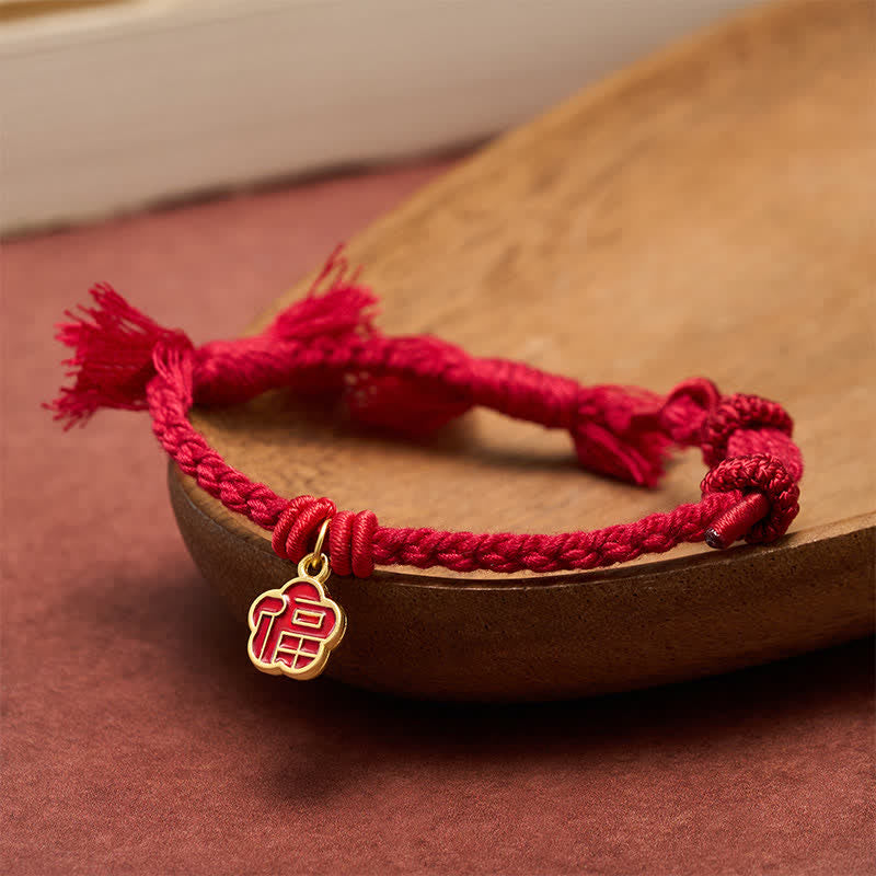 Buddha Stones Red String Fu Character Flower Blessing Bracelet