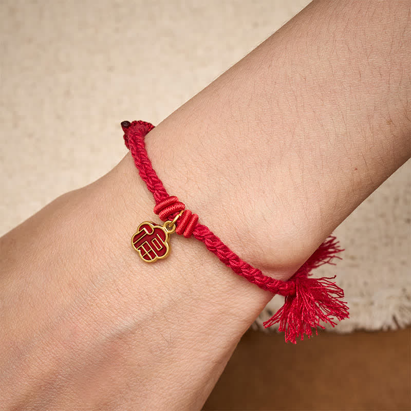 Buddha Stones Red String Fu Character Flower Blessing Bracelet