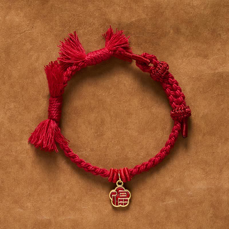 Buddha Stones Red String Fu Character Flower Blessing Bracelet