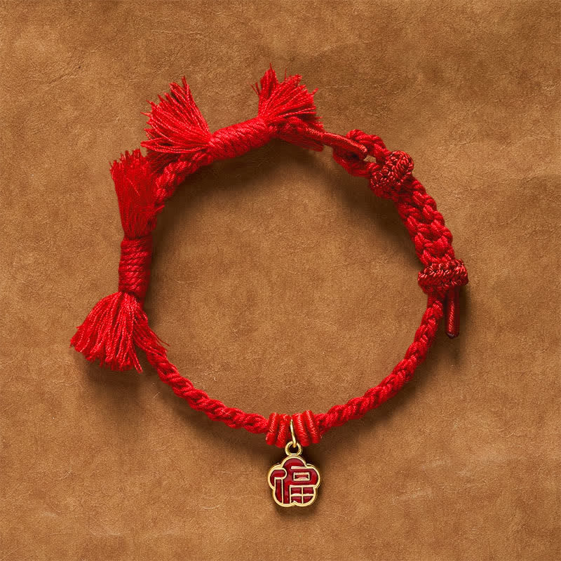 Buddha Stones Red String Fu Character Flower Blessing Bracelet