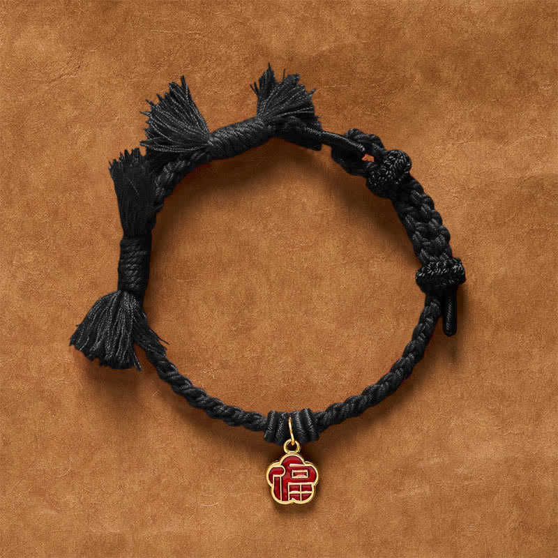 Buddha Stones Red String Fu Character Flower Blessing Bracelet