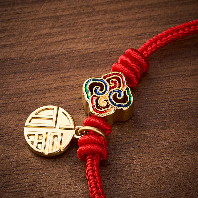 Buddha Stones Chinese Knotting Fu Character Copper Red String Hand-Woven Prosperity Bracelet