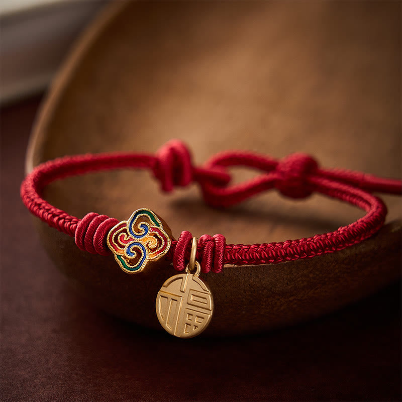 Buddha Stones Chinese Knotting Fu Character Copper Red String Hand-Woven Prosperity Bracelet