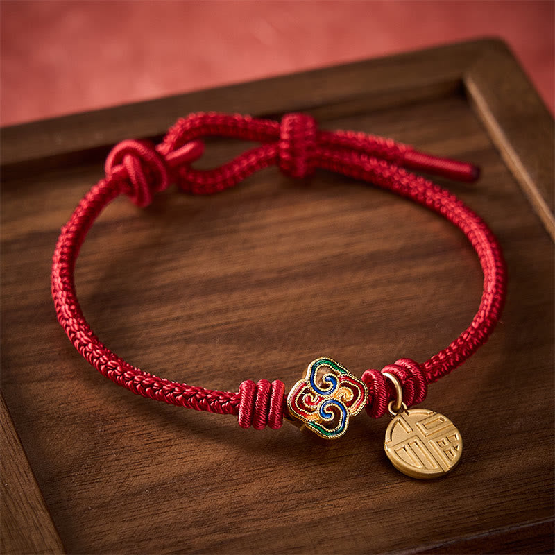 Buddha Stones Chinese Knotting Fu Character Copper Red String Hand-Woven Prosperity Bracelet