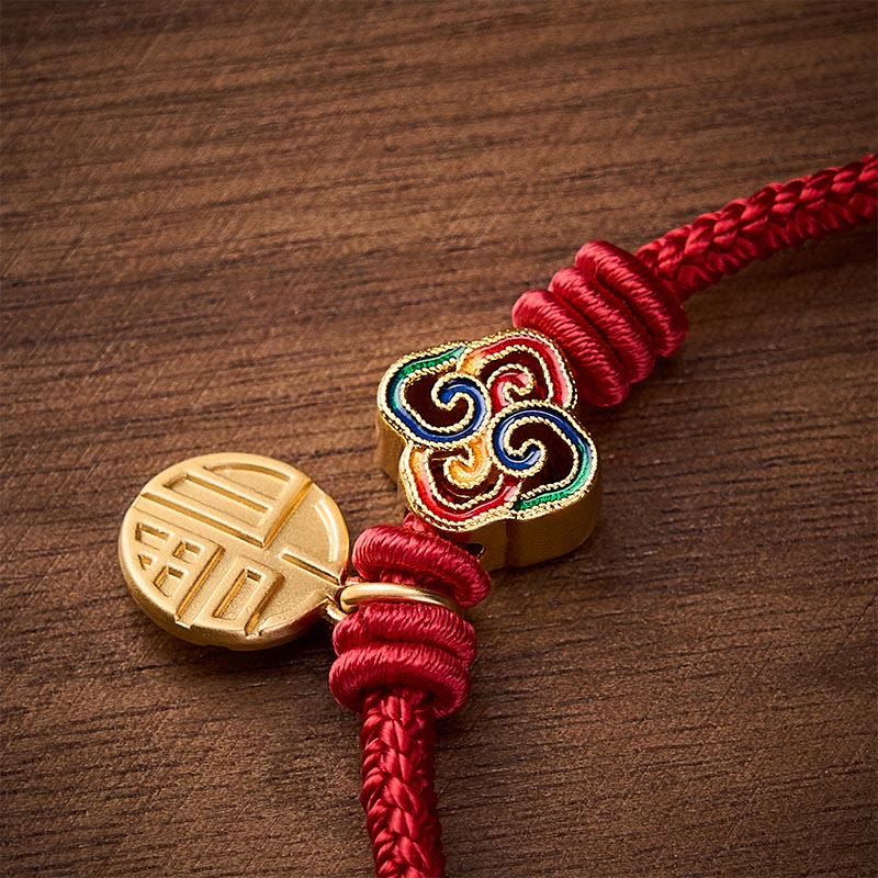 Buddha Stones Chinese Knotting Fu Character Copper Red String Hand-Woven Prosperity Bracelet