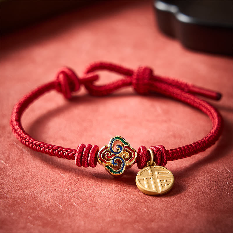 Buddha Stones Chinese Knotting Fu Character Copper Red String Hand-Woven Prosperity Bracelet