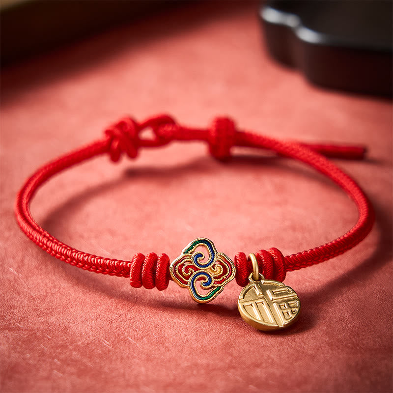 Buddha Stones Chinese Knotting Fu Character Copper Red String Hand-Woven Prosperity Bracelet
