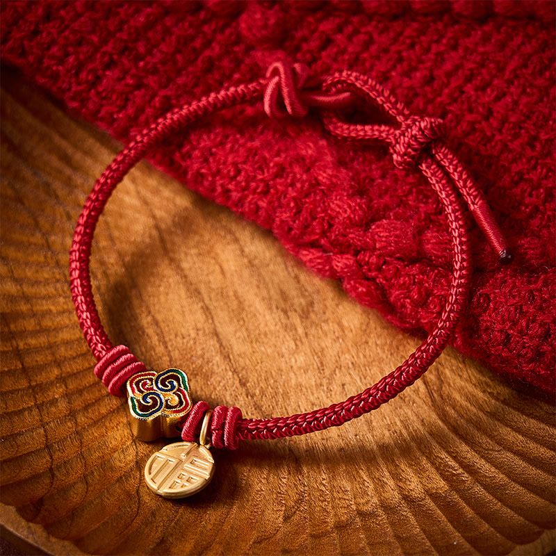 Buddha Stones Chinese Knotting Fu Character Copper Red String Hand-Woven Prosperity Bracelet
