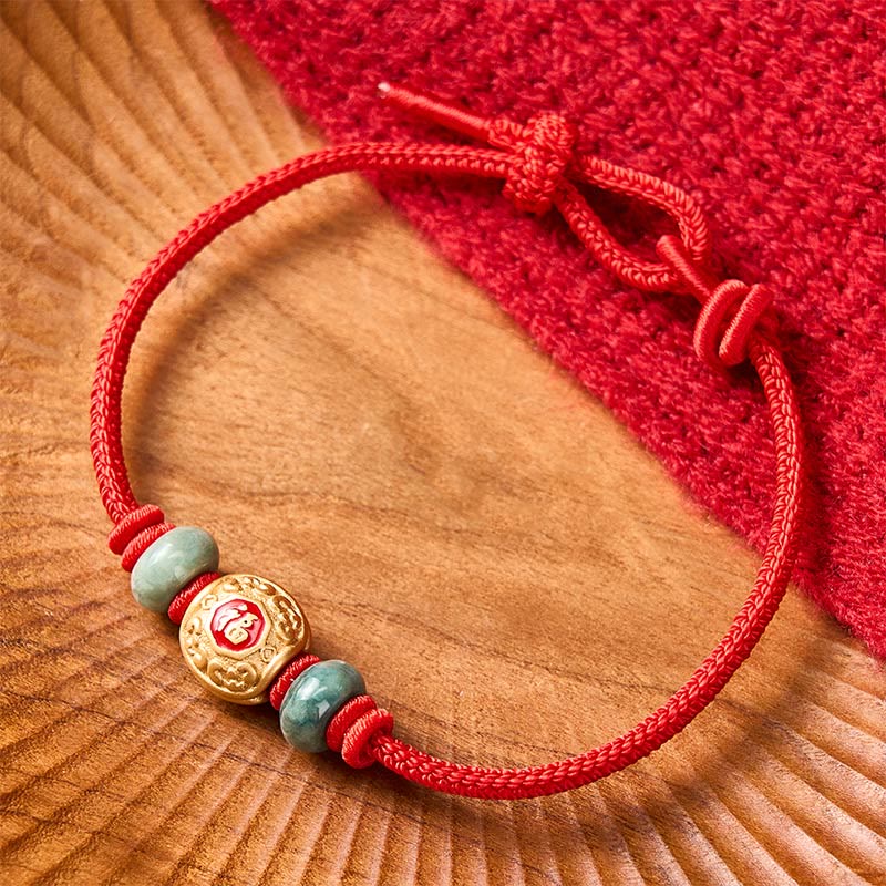 Buddha Stones Red String Fu Character Copper Luck Bracelet