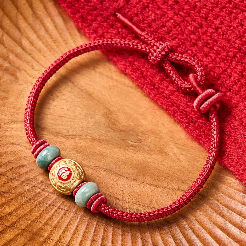 Buddha Stones Red String Fu Character Copper Luck Bracelet