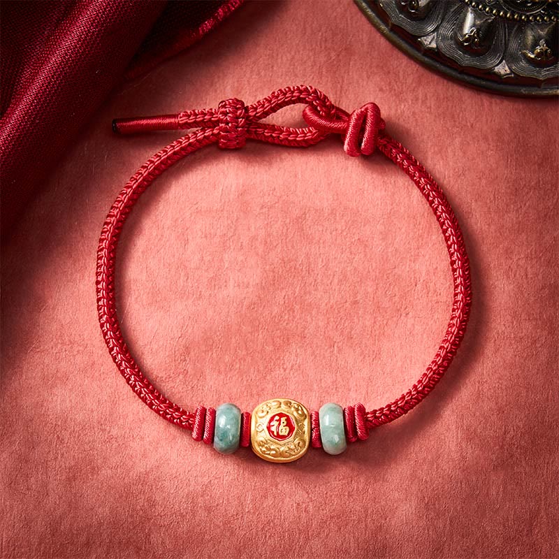 Buddha Stones Red String Fu Character Copper Luck Bracelet