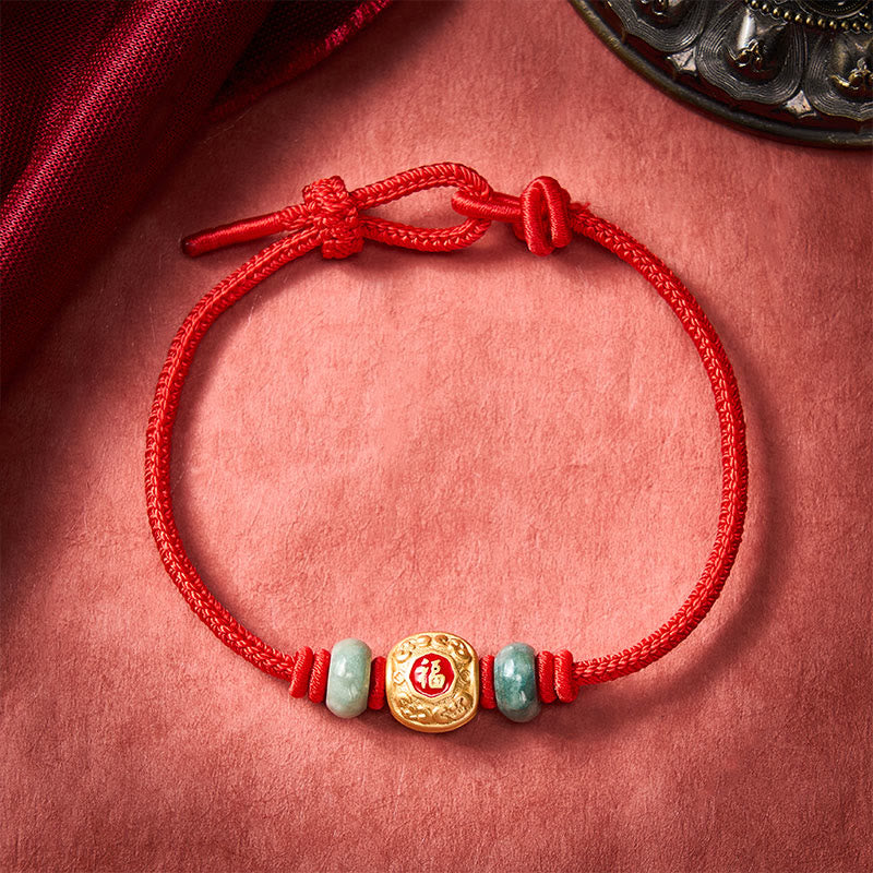 Buddha Stones Red String Fu Character Copper Luck Bracelet