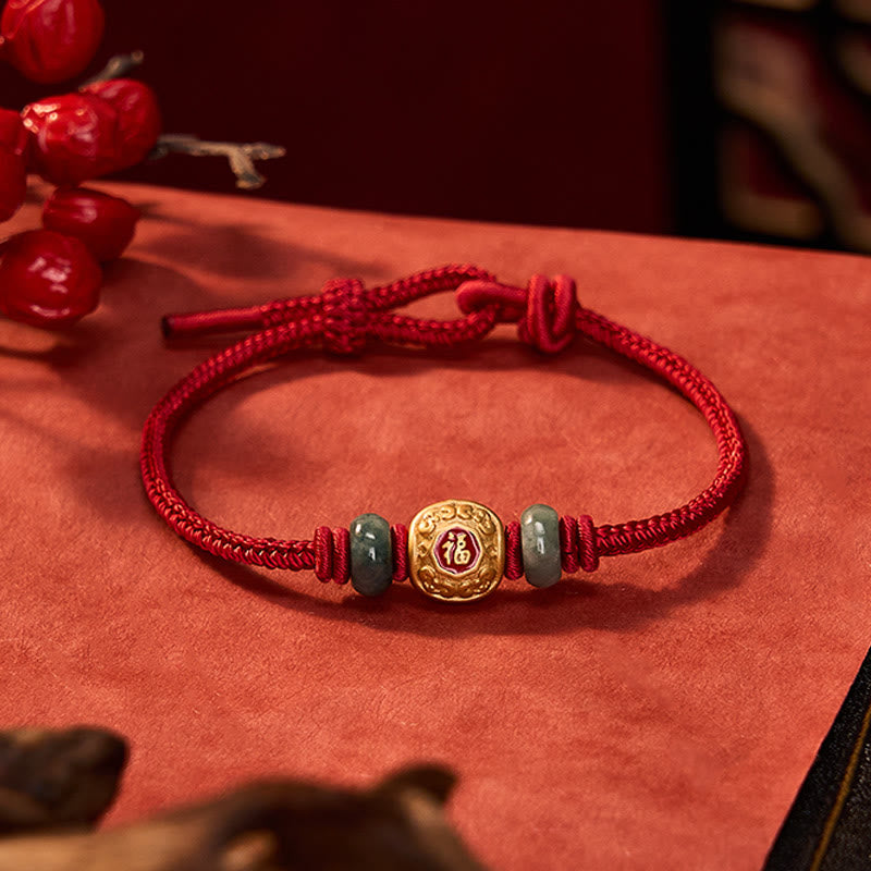 Buddha Stones Red String Fu Character Copper Luck Bracelet