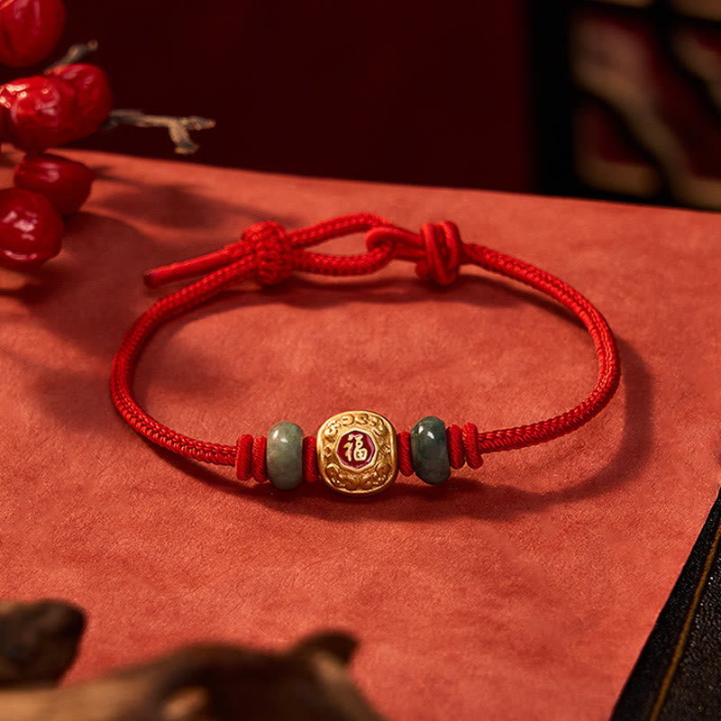 Buddha Stones Red String Fu Character Copper Luck Bracelet