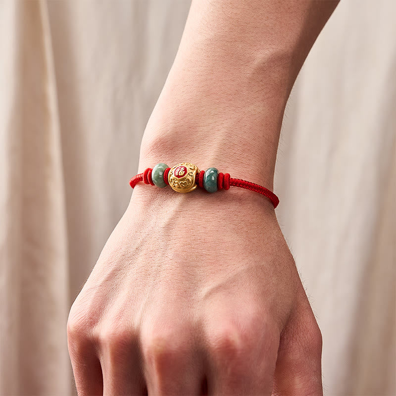 Buddha Stones Red String Fu Character Copper Luck Bracelet