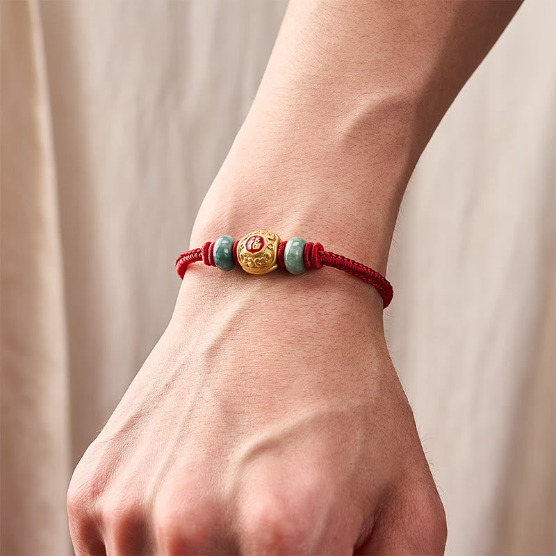 Buddha Stones Red String Fu Character Copper Luck Bracelet