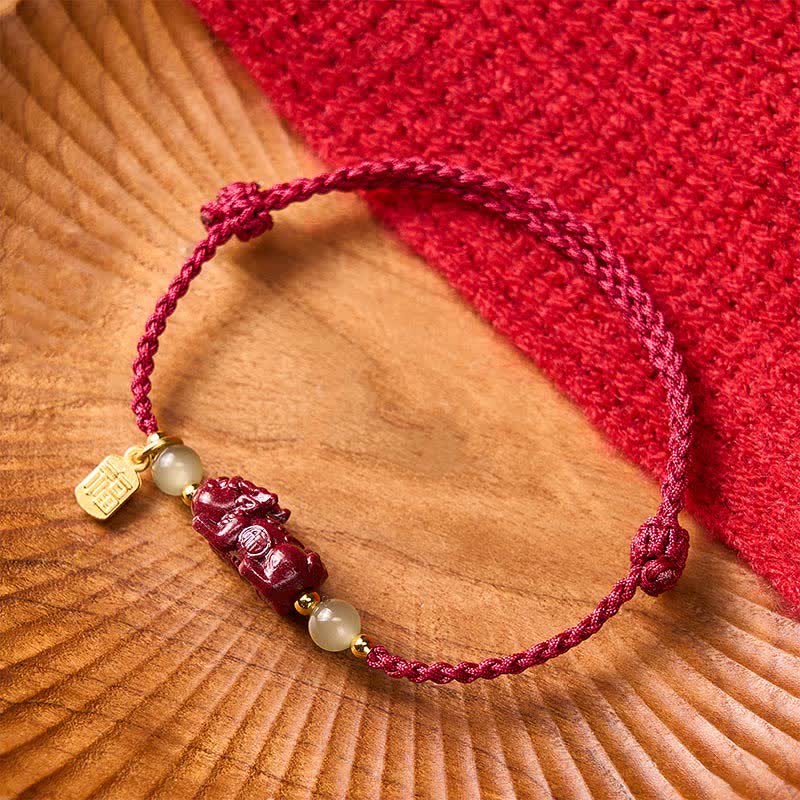 Buddha Stones Natural Cinnabar Pi Xiu Hetian Jade Luck Red String Bracelet