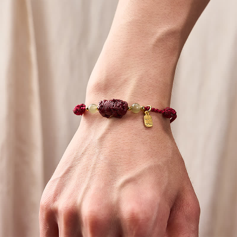 EverestArtstudios Natural Cinnabar Pi Xiu Hetian Jade Luck Red String Bracelet