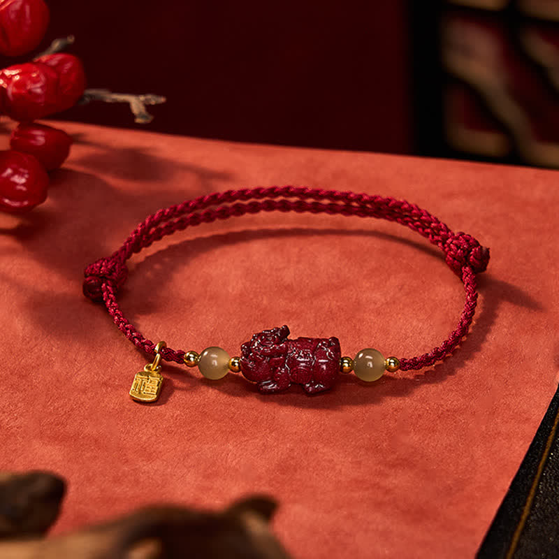 Buddha Stones Natural Cinnabar Pi Xiu Hetian Jade Luck Red String Bracelet
