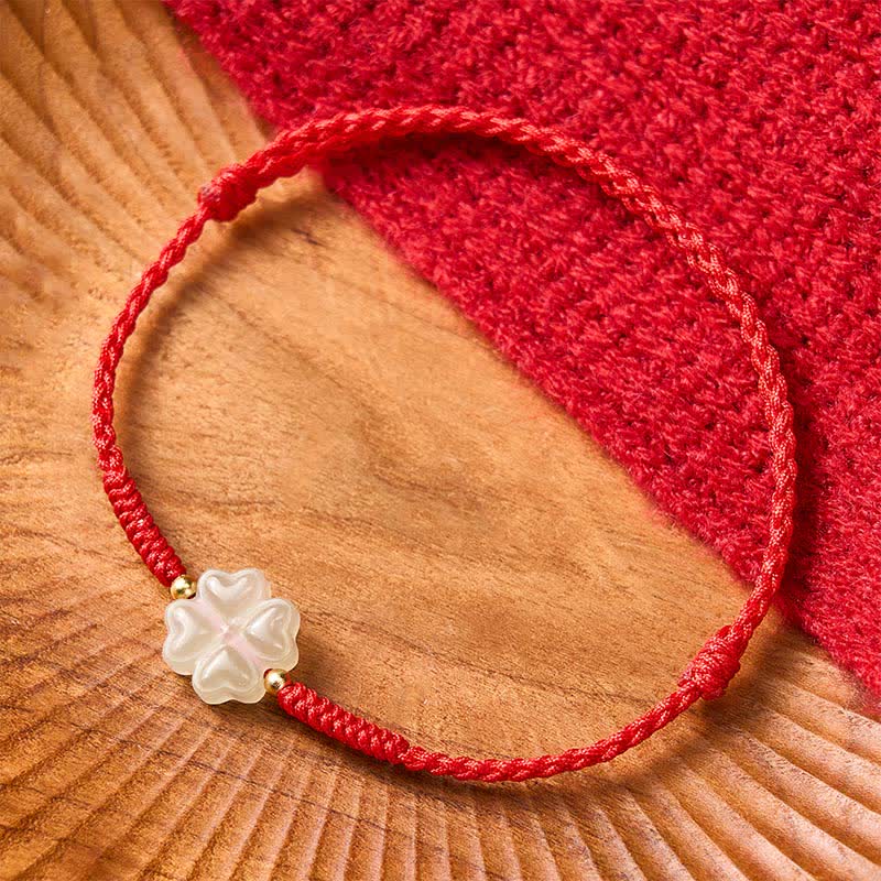 Buddha Stones Natural Hetian Jade Lucky Four-leaf Clover Bracelet