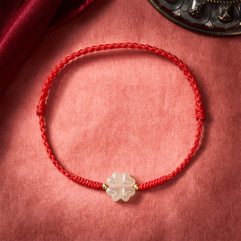 EverestArtstudios Natural Hetian Jade Lucky Four-leaf Clover Bracelet