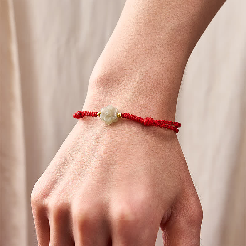 Buddha Stones Natural Hetian Jade Peach Blossom Love Bead Bracelet