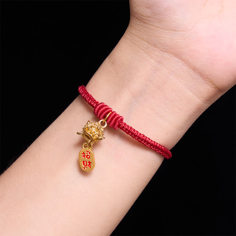 Buddha Stones Copper Pi Xiu Fu Character Red String Wealth Bracelet