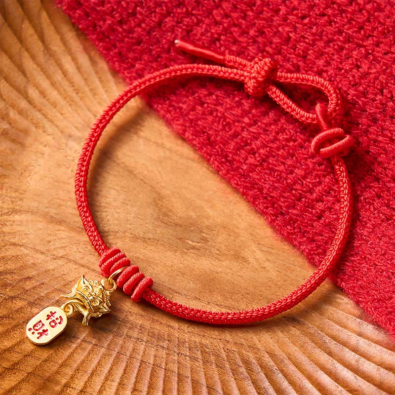 Buddha Stones Copper Pi Xiu Fu Character Red String Wealth Bracelet