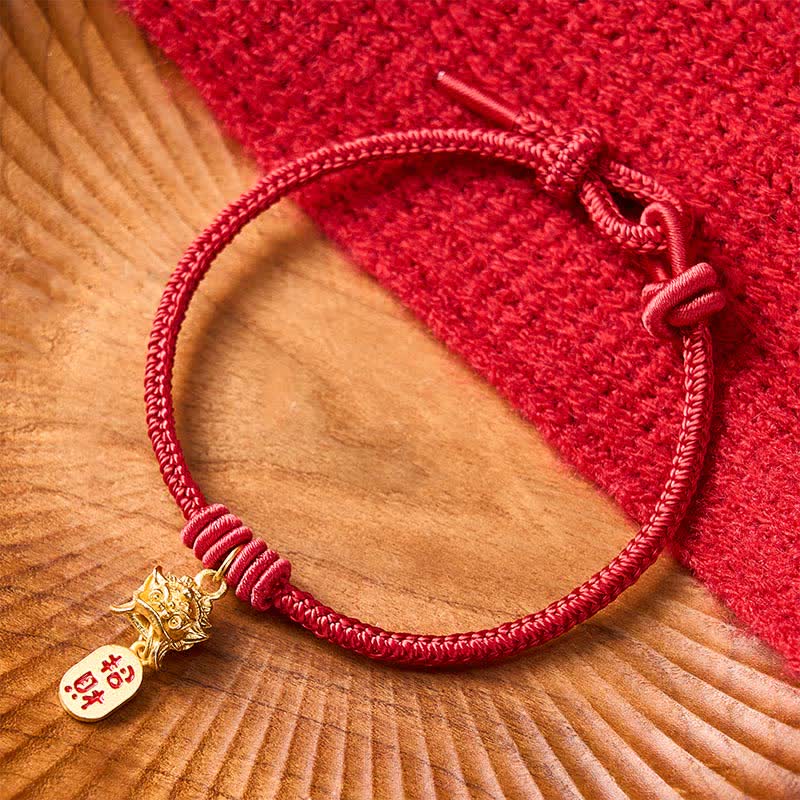 Buddha Stones Copper Pi Xiu Fu Character Red String Wealth Bracelet