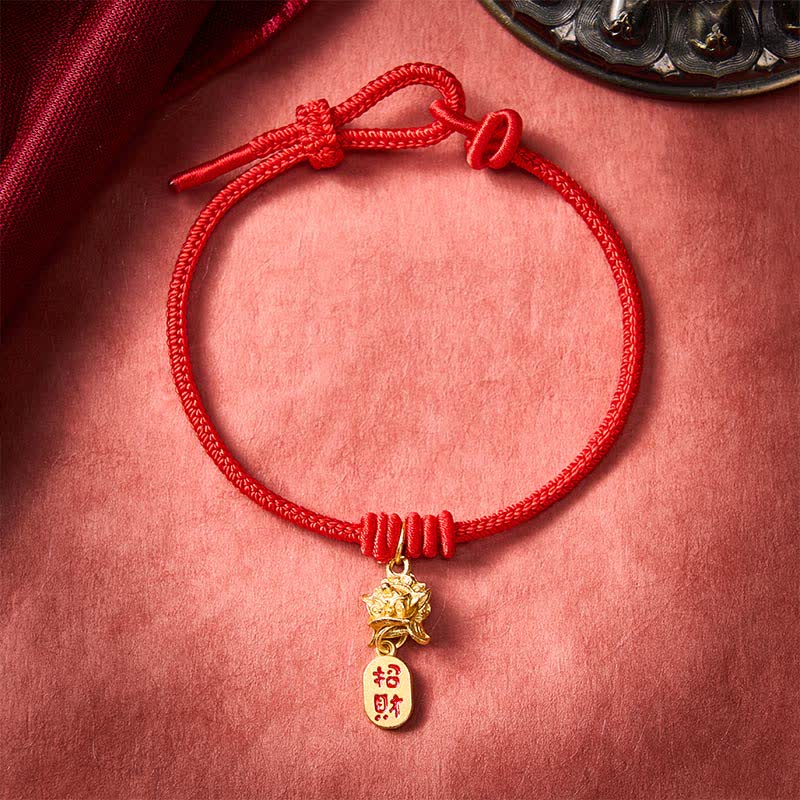 Buddha Stones Copper Pi Xiu Fu Character Red String Wealth Bracelet