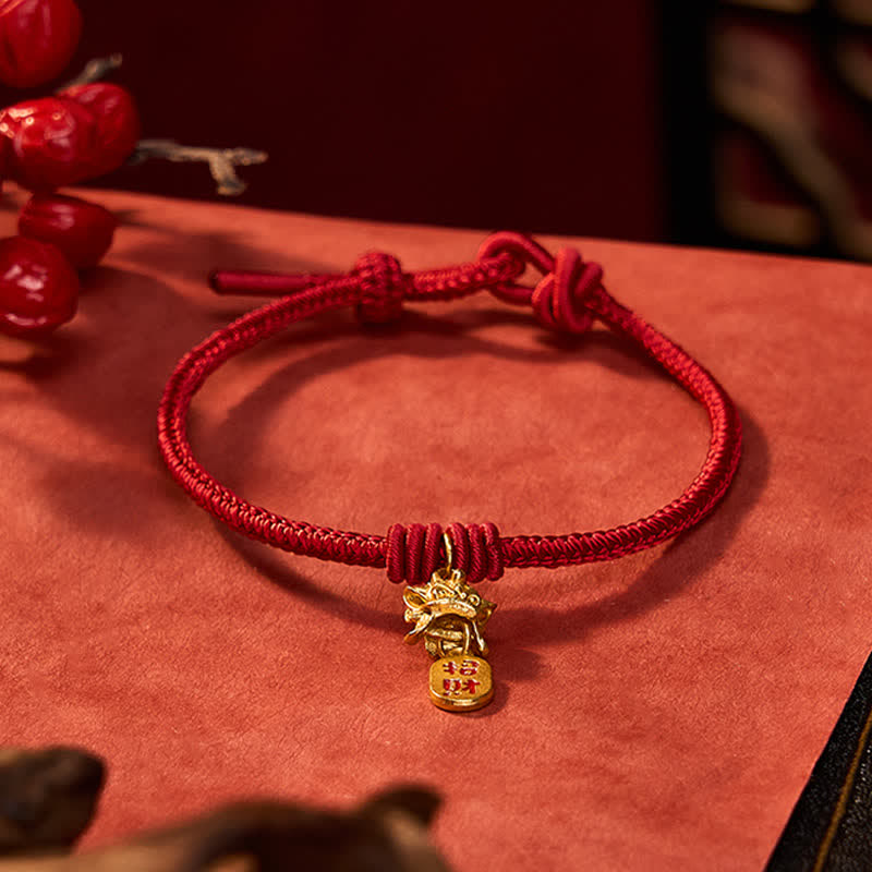 Buddha Stones Copper Pi Xiu Fu Character Red String Wealth Bracelet