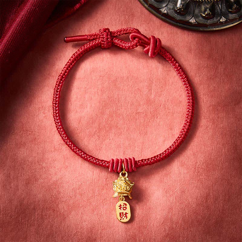 Buddha Stones Copper Pi Xiu Fu Character Red String Wealth Bracelet