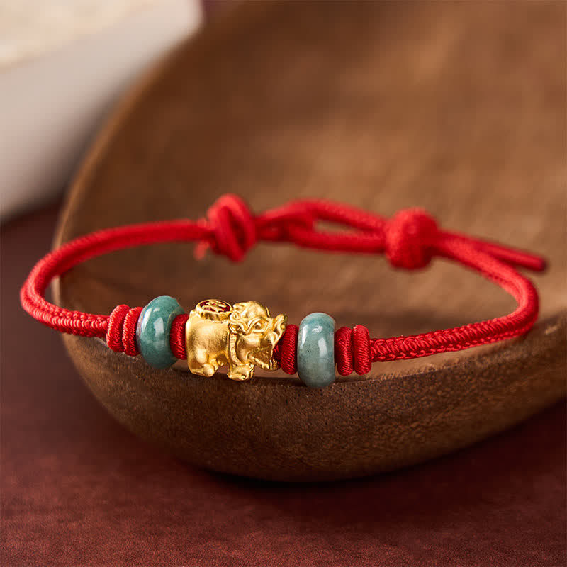 Buddha Stones Alloy Pi Xiu Chinese Coin Red String Wealth Bracelet