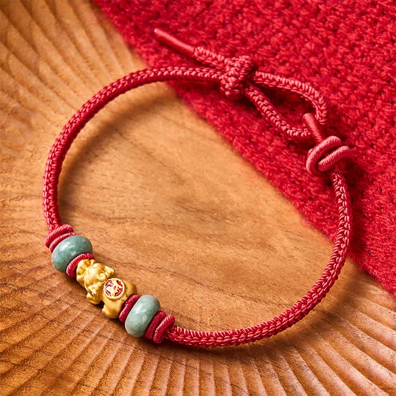 Buddha Stones Alloy Pi Xiu Chinese Coin Red String Wealth Bracelet
